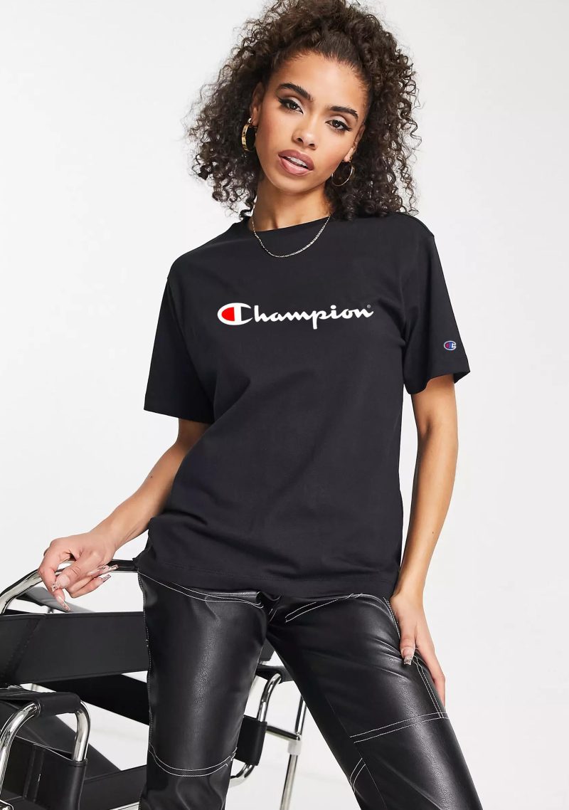 SHOPIFY 0000 CHAMPION WOMENS BLACK SCRIPT TEE